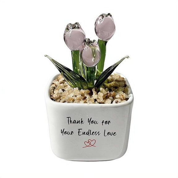 Personalized Glass Flower Gift for Mom Grandma, Handcrafted Floral Glass Plant in Custom Ceramic Pot for Mothers Day Birthday, Everlasting Birth Month Flower Decor for Women