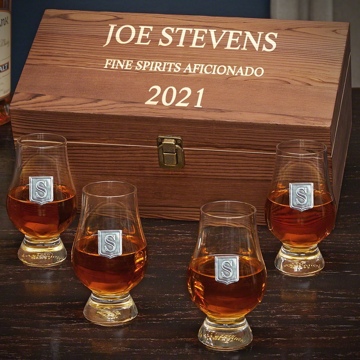 Personalized Glencairn Whiskey Glasses Set with Regal Crest