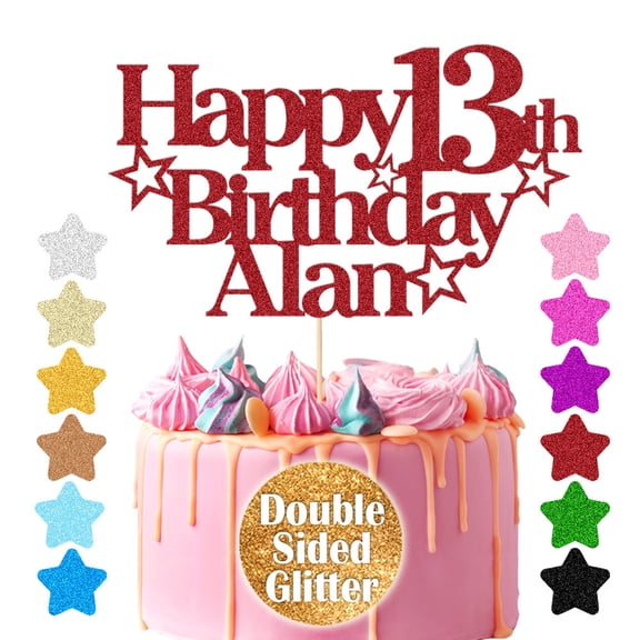 Personalized Glitter Cake Topper Happy Birthday Party Cake Decoration Custom Name and Age