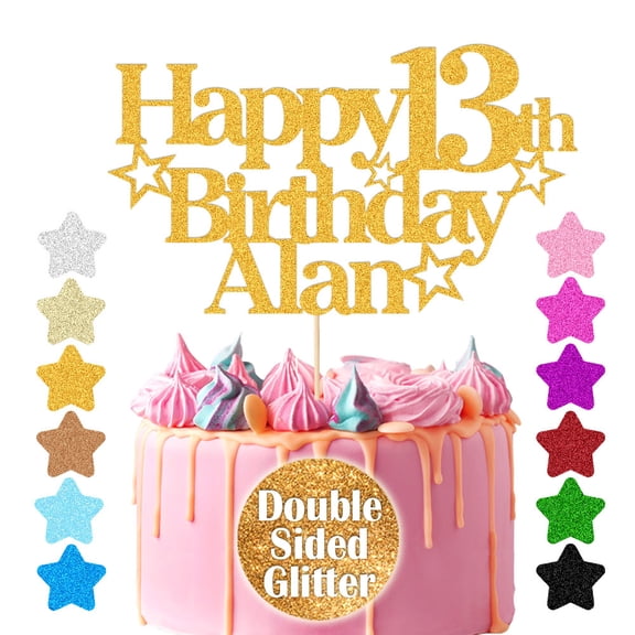 Personalized Glitter Cake Topper Happy Birthday Party Cake Decoration Custom Name and Age