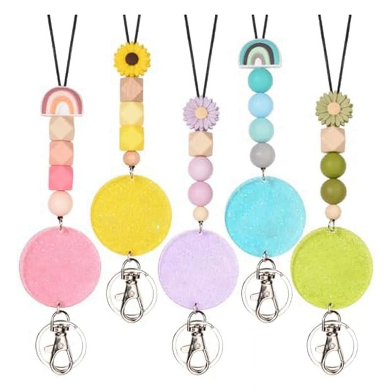 Personalized Glitter Lanyard Rainbow Flower Beaded Teacher Gift Lanyard ...
