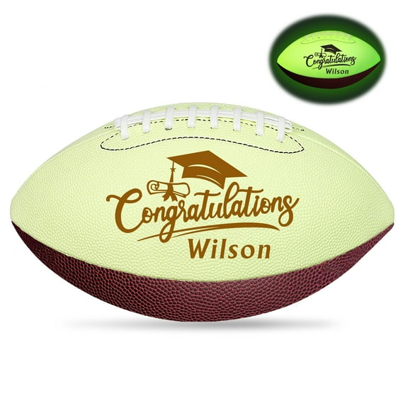 Personalized Glow in The Dark Football Custom Full 12-Inch High School Junior Football Laser Engraved Any Name Graduation Gift for Student Son Grandson Football Fan