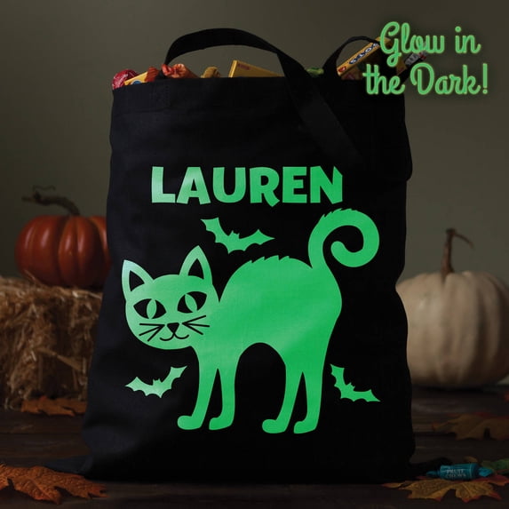 Personalized Glow In the Dark Halloween Treat Bag, 5 Spooky Styles