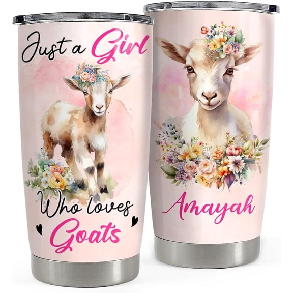 Personalized Goat Watercolor Tumbler 20oz Insulated Tumblers with Lid Coffee Travel Mug Cup for Girls Goat Gifts for Birthday