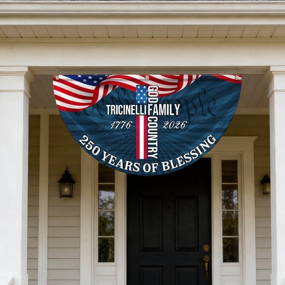 Personalized God Bless America Flag Bunting 35x70 Inch 250th Anniversary America Fans Flag 1776-2026 USA Patriotic Banner Outdoor Porch Front Door Decor