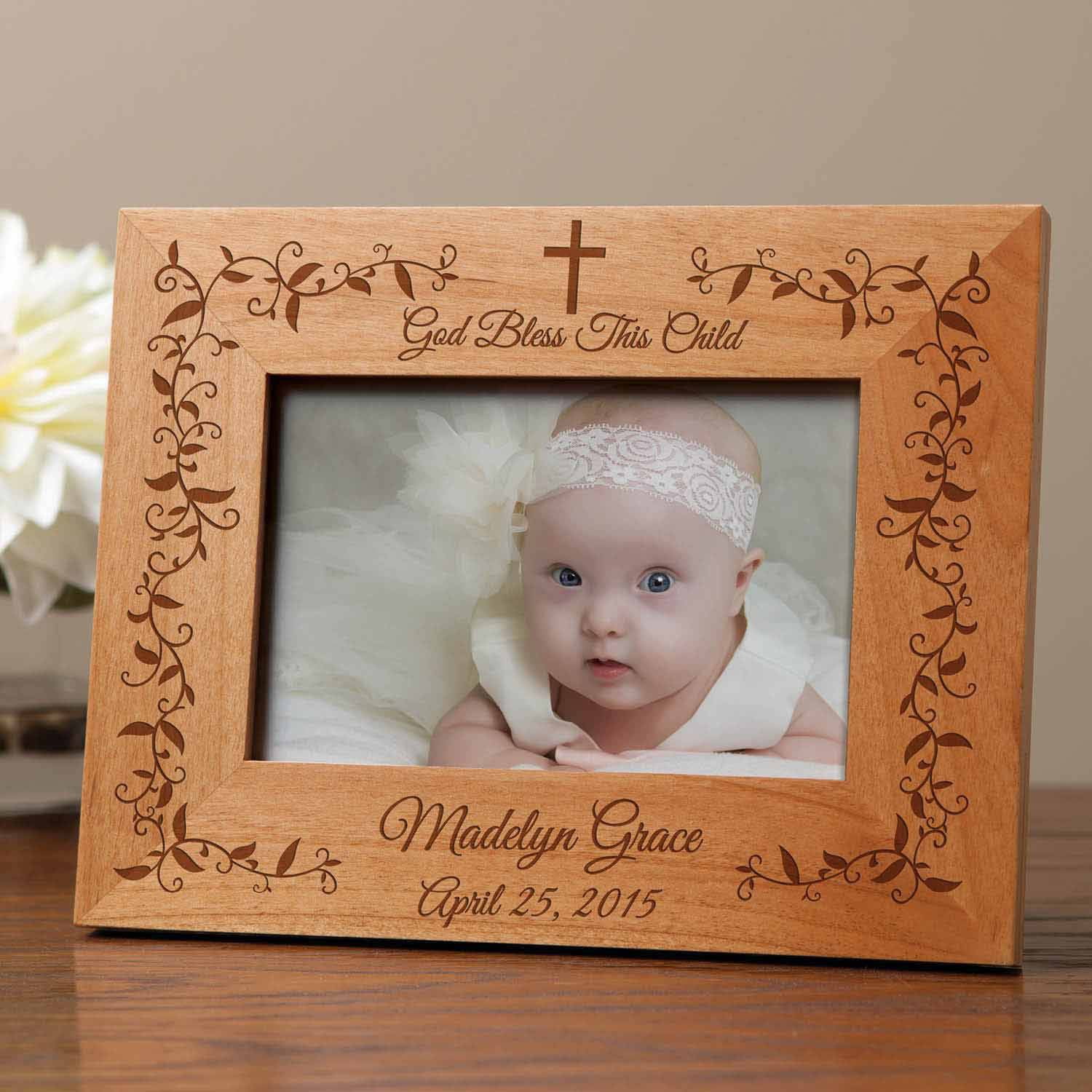 God Bless Baby Cream Cross Musical Picture Frame