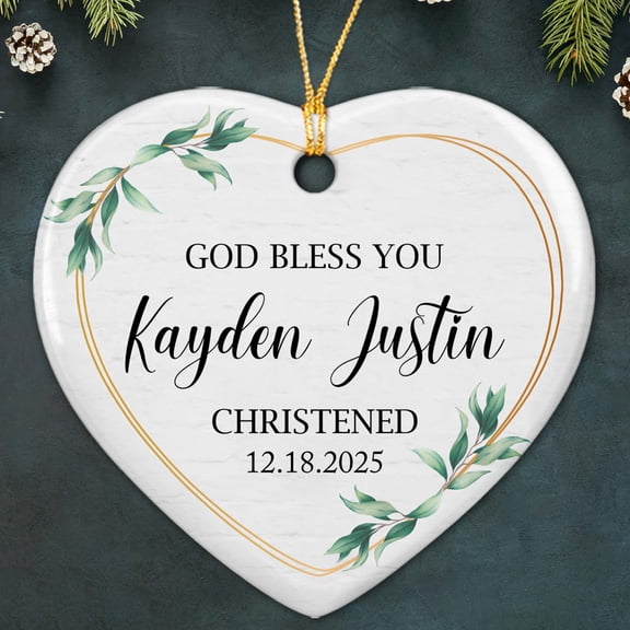 Personalized God Bless You Christened Ceramic Ornament Christmas, Christened Christmas Ornaments 2025, God Bless You Ornament Xmas 2025, Custom Date & Name Baby Ceramic Ornament Gifts for Godchild