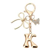 Personalized Gold Bubble Initial Keychain with Bow Charm, Cute Letter Key Ring for Women as Purse Handbag Accessories, Gift Idea with A-Z Initial Selection for Bag Charms and Keyrings