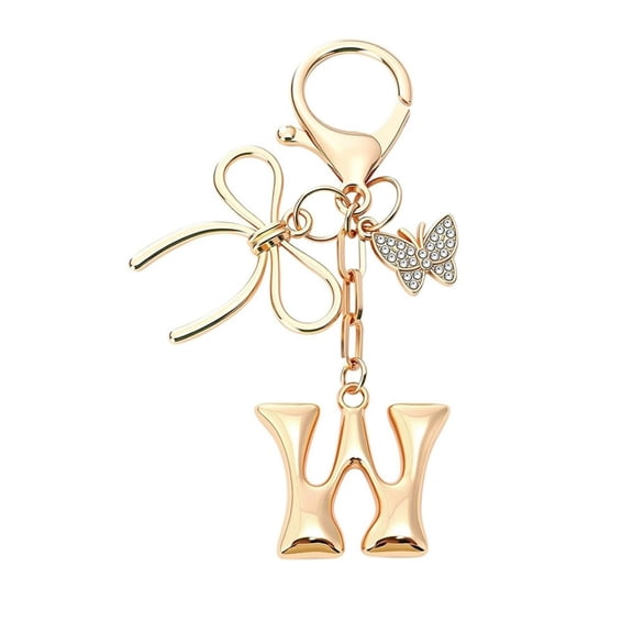 Personalized Gold Bubble Initial Keychain with Bow Charm, Cute Letter Key Ring for Women as Purse Handbag Accessories, Gift Idea with A-Z Initial Selection for Bag Charms and Keyrings
