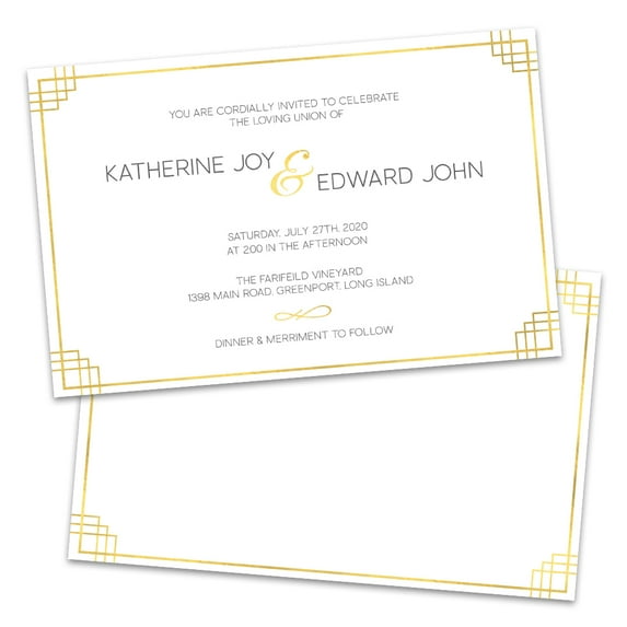 Personalized Gold Colored Lines Wedding Invitation