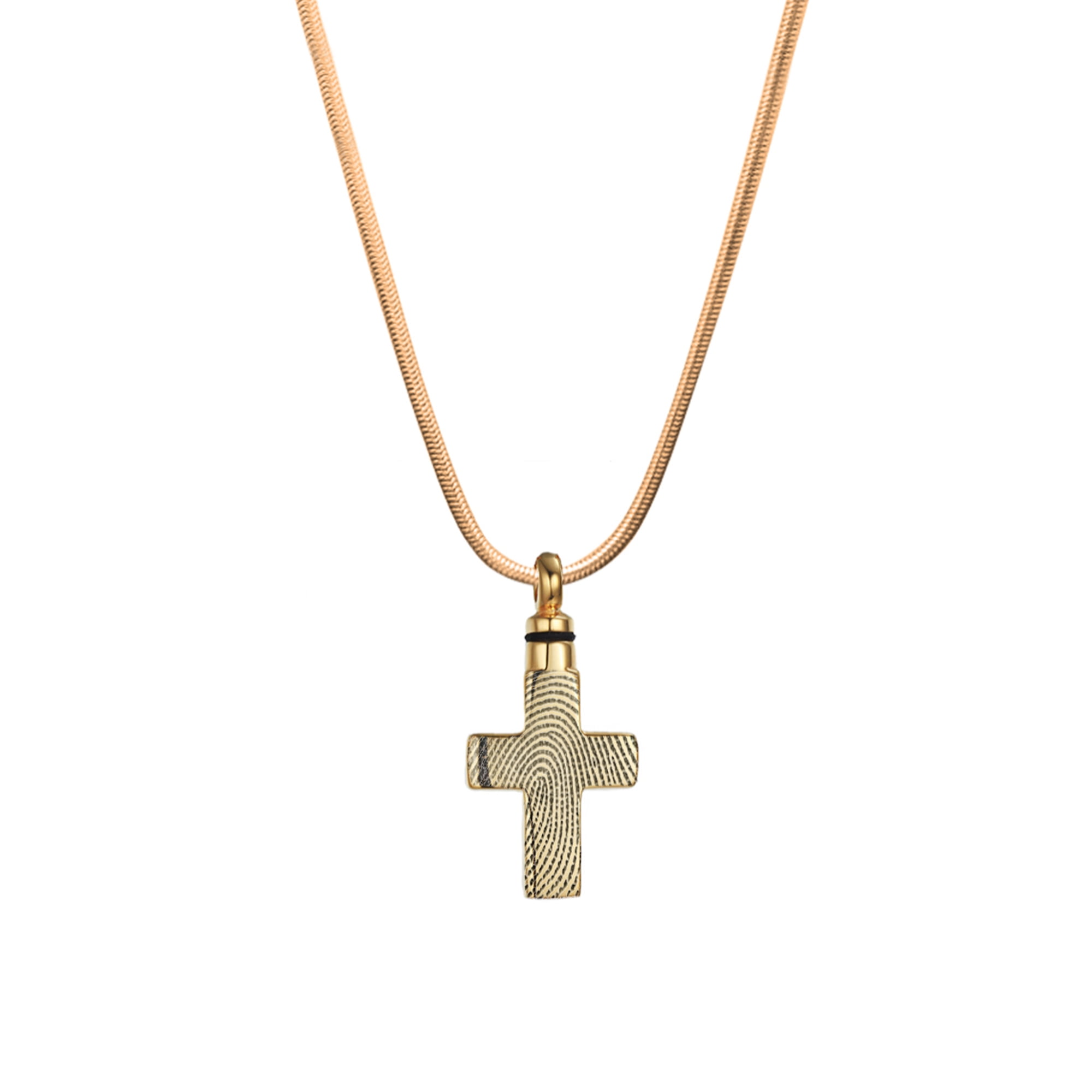 Personalized Gold Cross Cremation Necklace Fingerprint Memorial Necklace Stainless Steel Urn Ashes Holder Pendant with Free Velvet Jewelry Box and Funnel Kit