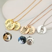 Personalized Gold Disc Pet Picture Portrait Necklace - Stainless Steel - Cat Dog Pet Necklace -Mothers Day Gift for Mom - Ships Next Day!