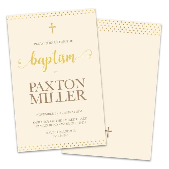 Personalized Gold Dots Baptism Invitation