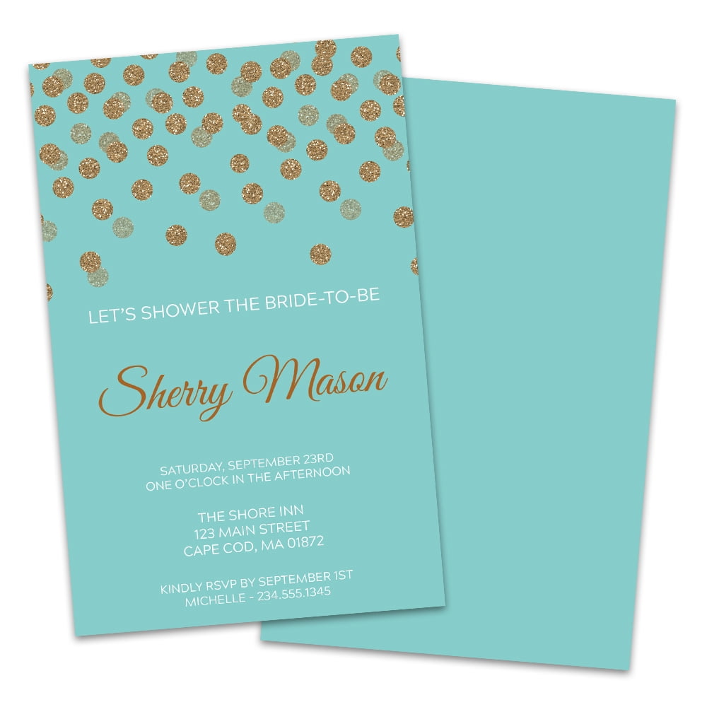 Personalized Gold Glitter Dots Bridal Shower Invitations