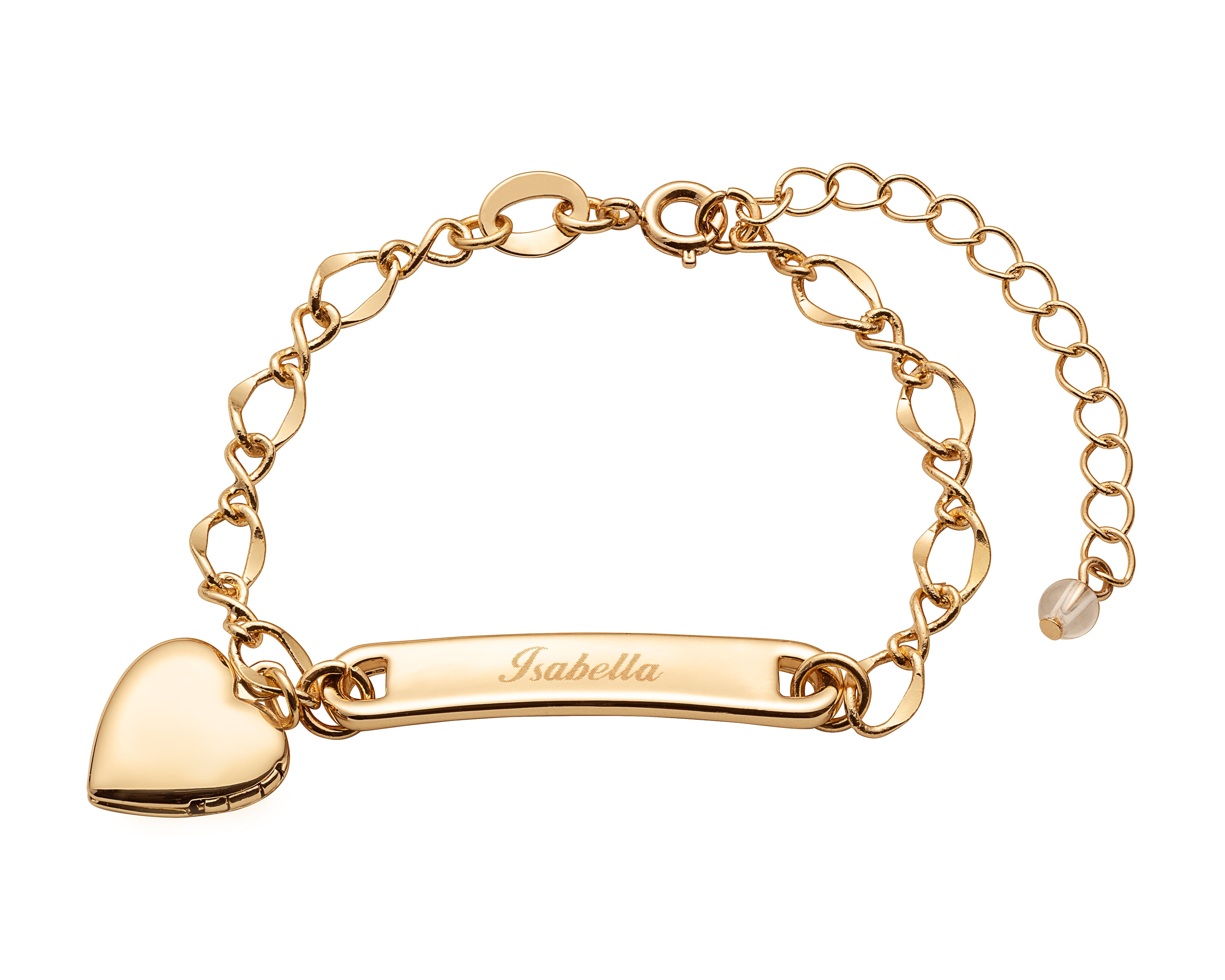 Personalized 14kt Gold-Plated Girls& Heart Charm Bracelet