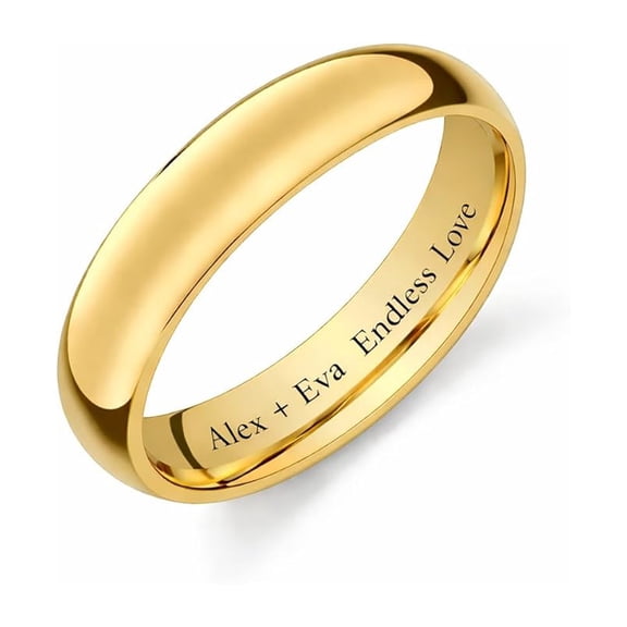 Personalized Gold Tungsten Ring for Men Women, Custom Name Engraved Wedding Band, Scratch Resistant Comfort Fit Ring, Gift Box Included