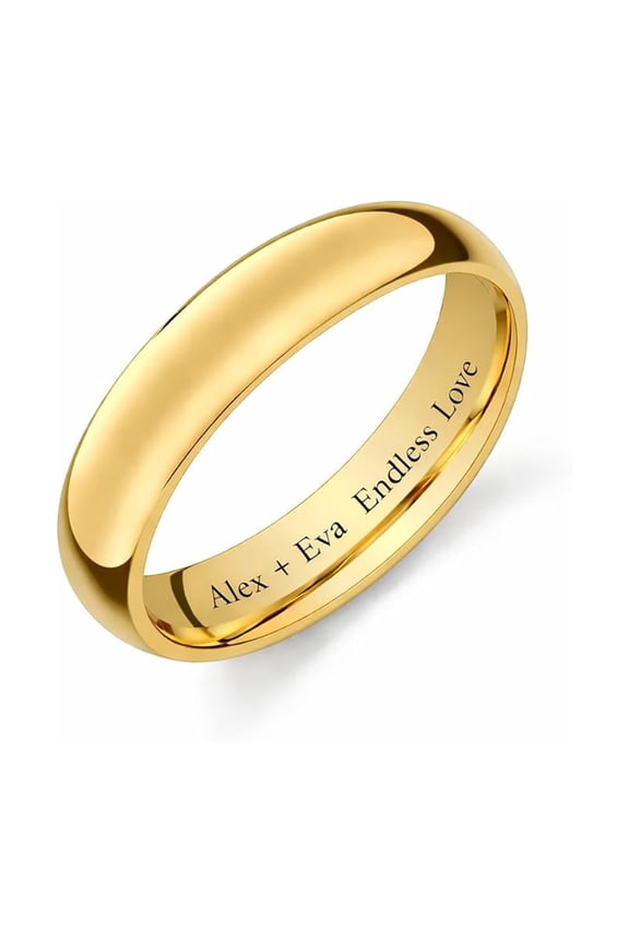 Personalized Gold Tungsten Ring for Men Women, Custom Name Engraved Wedding Band, Scratch Resistant Comfort Fit Ring, Gift Box Included