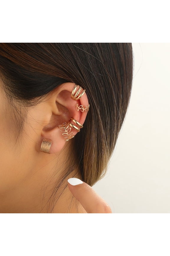 Personalized Golden Leaf Hollow Multilayer C Shape Non Pierced Ear Bone Clips 5 Piece Set