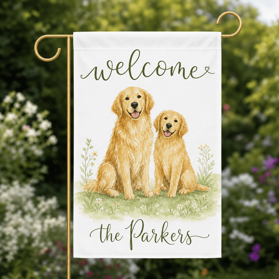 Personalized Golden Retriever Family Welcome Garden Flag for Outdoor Decor