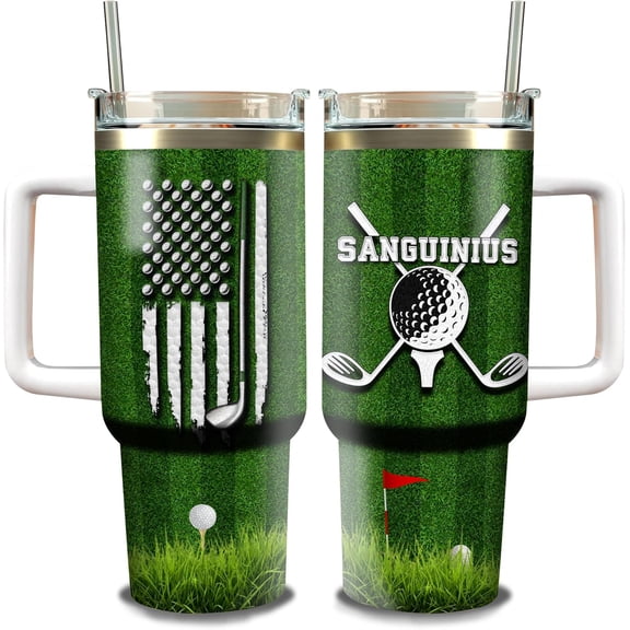Personalized Golf American Flag Stainless Steel 40oz Tumbler With Lid Golfing Dad Birthday Christmas Fathers Day Custom Gifts For Daddy Father Grandpa Papa Funny Golfer Golfers Coworker