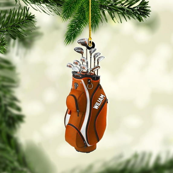 Personalized Golf Bag Christmas Ornaments Gift for Golf Lover Custom Golf Bag Ornament Ornament for Christmas Tree Hanging Gifts Golf Gifts for Men Dad Golf Cart Ornament (GCO14) - 3291 (Orange)