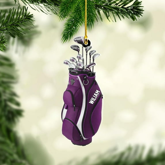 Personalized Golf Bag Christmas Ornaments Gift for Golf Lover Custom Golf Bag Ornament Ornament for Christmas Tree Hanging Gifts Golf Gifts for Men Dad Golf Cart Ornament (GCO14) - 3291 (Purple)
