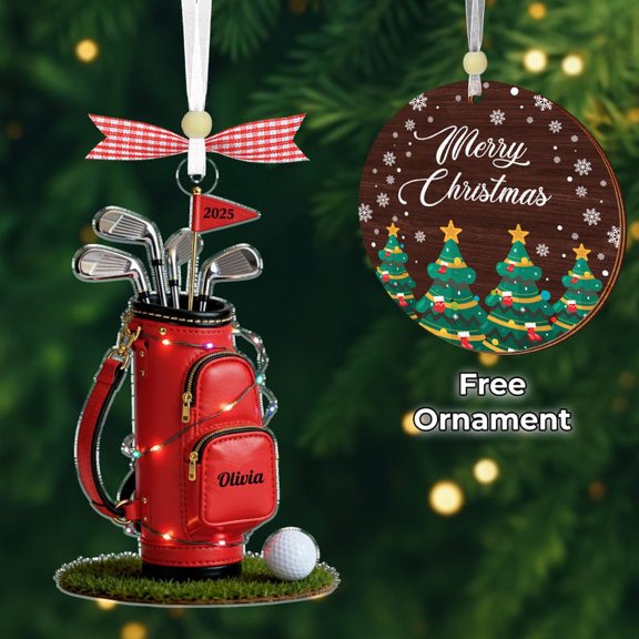 Personalized Golf Bag Ornament 2025 – Custom Name Golf Lover Gift, Golf Dad Christmas Ornament, Pro Golfer Keepsake, Golf Club Decor