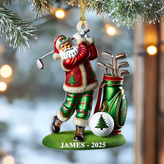 Personalized Golf Christmas Tree Ornament, Santa Claus Golf Lover Gift, 2D Flat Acrylic Gift for Coach or Dad