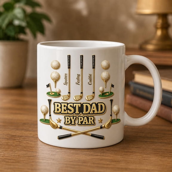 Personalized Golf Dad Mug, Custom Best Dad by Par Coffee Cup, Father’s Day Gift for Dad, Golfer Dad Gift with Kids Names