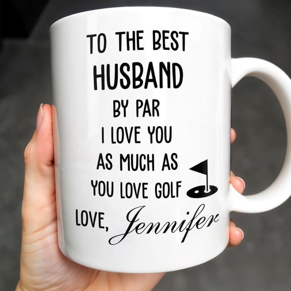 Personalized Golf Husband Coffee Mug, "To The Best Husband By Par I Love You As Much As", White Ceramic Cup, Gift for Golfer, Partners, Anniversary, Birthday, 11OZ