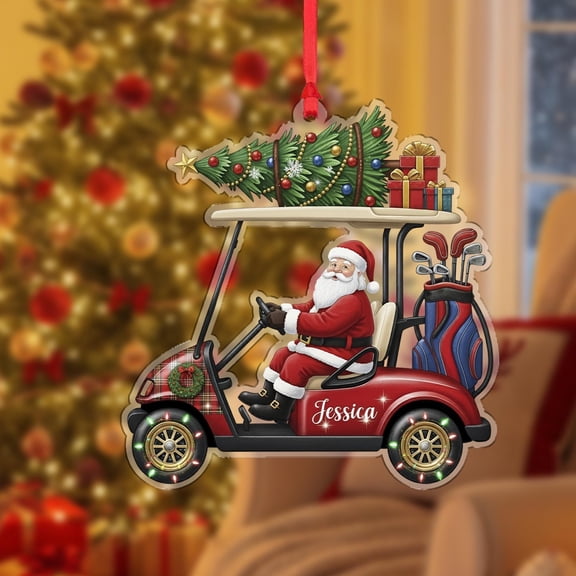 Personalized Golf Ornament: Santa in Golf Cart, Custom Golfer Gift