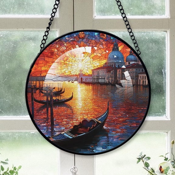 Personalized Gondolas a Canal Suncatcher Stained Glass, Gondolas a Canal Originally Designed , Gondolas a Canal Suncatchers for Indoor Window, Beautiful Gifts OUsC7v