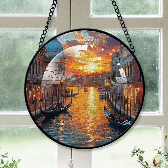 Personalized Gondolas a Canal Suncatcher Stained Glass, Gondolas a Canal Stained Glass Window Hanging Gondolas a Canal Sun Catchers Indoor Window Décor 62aTib