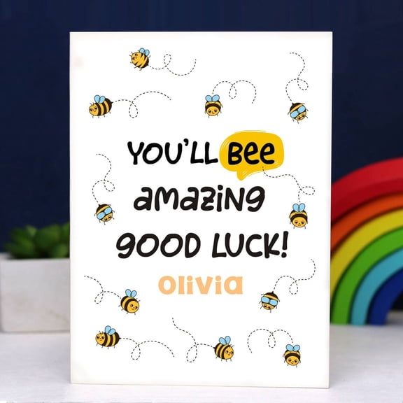 Personalized Good Luck Card  Youll Bee Amazing Design  Cute Bee Theme for Encouragement  Blank Inside  Perfect for Students, Friends, and Loved Ones