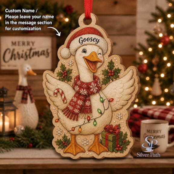 Personalized Goose Christmas Wooden Ornament, Custom Name Tree Hanging Decor for Goose Lovers