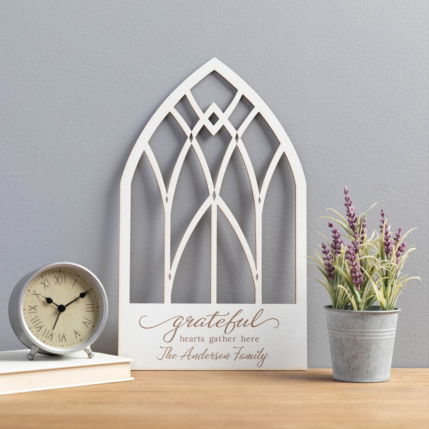 Personalized Gothic Arch White Wood Plaque