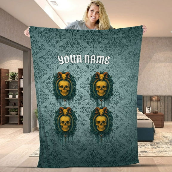Personalized Gothic Skull Blanket – Custom Name Horror Skull Design Throw - Dark Grunge Skeleton Cozy Fleece & Sherpa Blanket