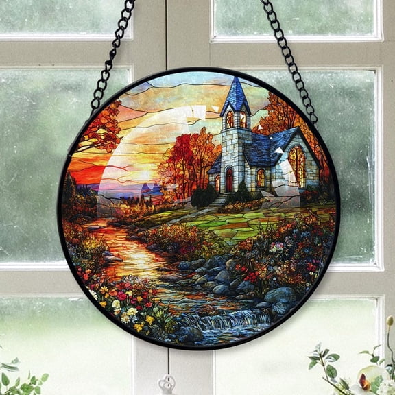 Personalized Graceful Church Suncatcher Stained Glass Suncatchers, Graceful Church Ornament for Sun Catcher Indoor Window, Graceful Church Painted Glass Panel Décor ytOAQD