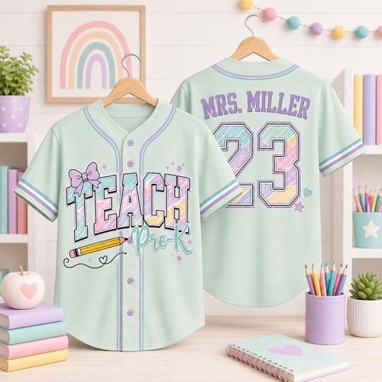 Personalized Grade And Name Rainbow Printing Letter Teacher Baseball Jersey, Back To School Gift, Teacher Gift