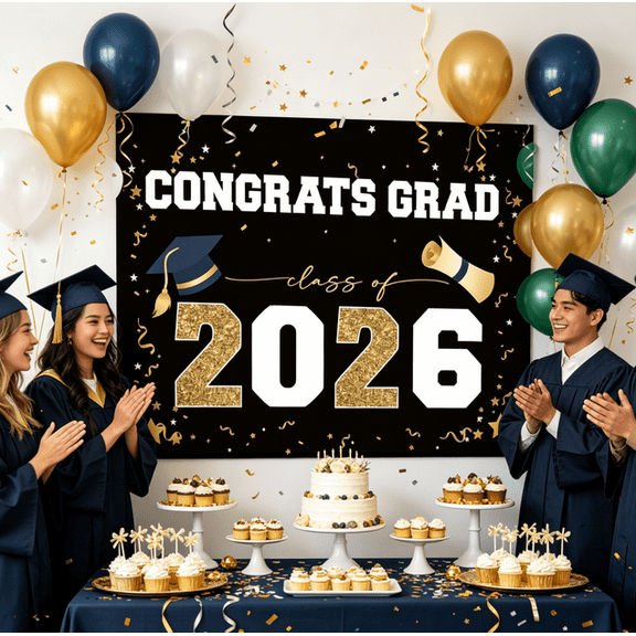 Personalized Graduation Backdrop Class of 2026 Banner, Grad Tapestry Party Sign Decor, Event Backdrop for High School College Graduation Celebration Black