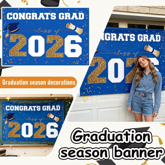 Personalized Graduation Backdrop Class of 2026 Banner, Grad Tapestry Party Sign Decor, Event Backdrop for High School College Graduation Celebration Blue