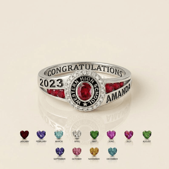 Personalized Graduation Birthstone Ring | Personalized Class Ring Keepsake for Graduates | Graduation Memory Ring Gift
