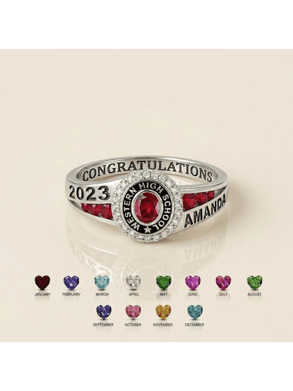 Personalized Graduation Birthstone Ring | Personalized Class Ring Keepsake for Graduates | Graduation Memory Ring Gift