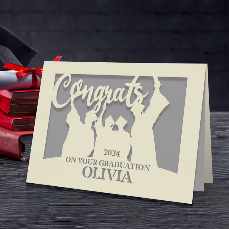 Personalized Graduation Cards Congratulations Grad Gift Graduation Decorations Supplies Laser Paper Cut with Any Name, Size: A5, Pink