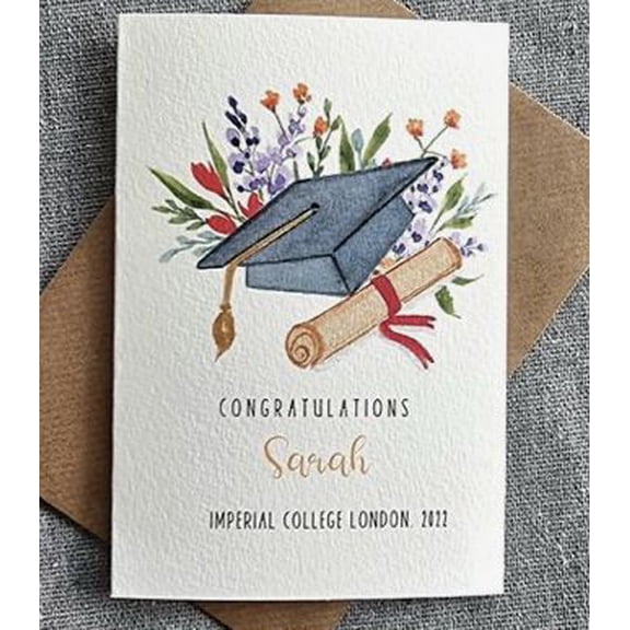Personalized Graduation Congratulations Card Elegant Floral Design with Cap & Diploma Custom Name & Year Perfect for Celebrating Graduates from Any School