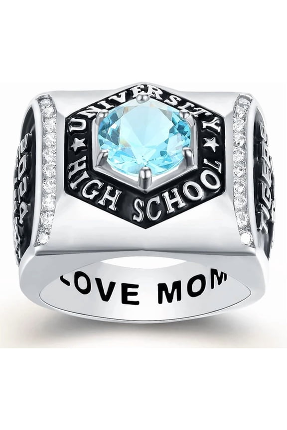Personalized Graduation Customizable High School Name ,Inside Engraving Ring 925 Sterling Silver