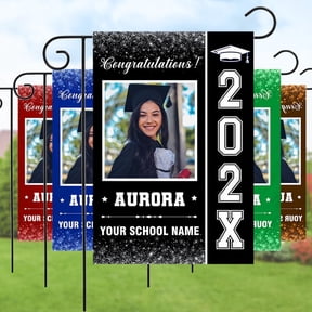 Personalized Graduation Garden Flag Double Sided Custom Name Photo 12x18 Inch House Lawn Banner