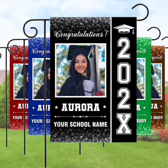 Personalized Graduation Garden Flag Double Sided Custom Name Photo 12x18 Inch House Lawn Banner