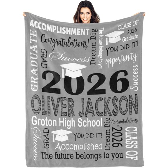 Personalized Graduation Gifts Blanket with Name School Custom Class of 2026 Graduation Blankets Customized Throw Blanket for High School