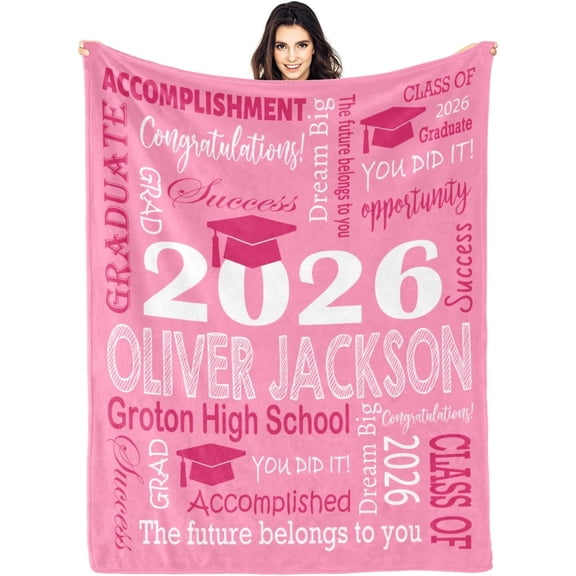 Personalized Graduation Gifts Blanket with Name School Custom Class of 2026 Graduation Blankets Customized Throw Blanket for High School